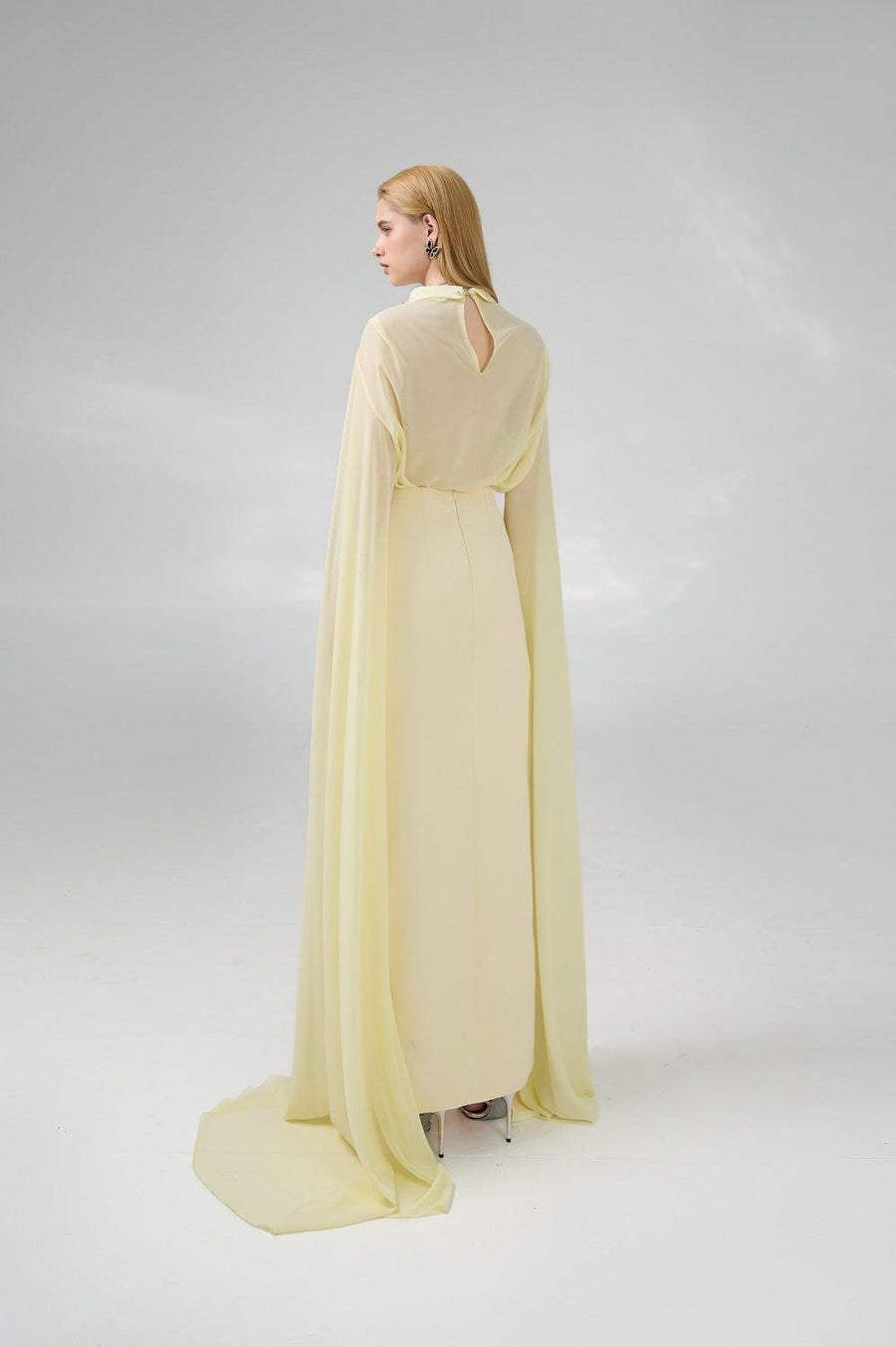 Jaliyah Sheath Hanging Sleeved Chiffon Floor Length Set 8