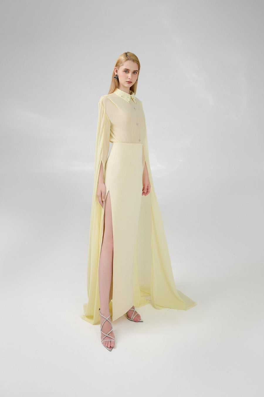 Jaliyah Sheath Hanging Sleeved Chiffon Floor Length Set 9