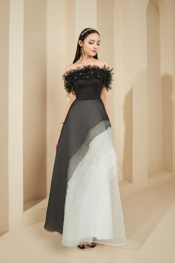 Jane Layered Off-Shoulder Organza Maxi Dress 1