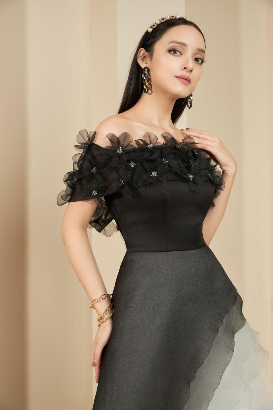 Jane Layered Off-Shoulder Organza Maxi Dress 2
