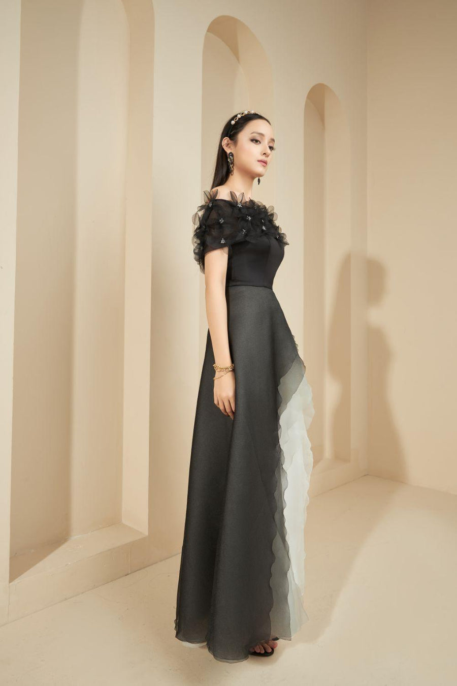 Jane Layered Off-Shoulder Organza Maxi Dress 3