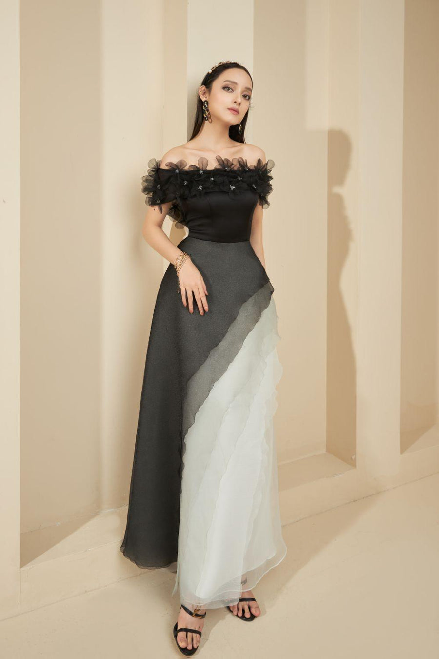 Jane Layered Off-Shoulder Organza Maxi Dress 4