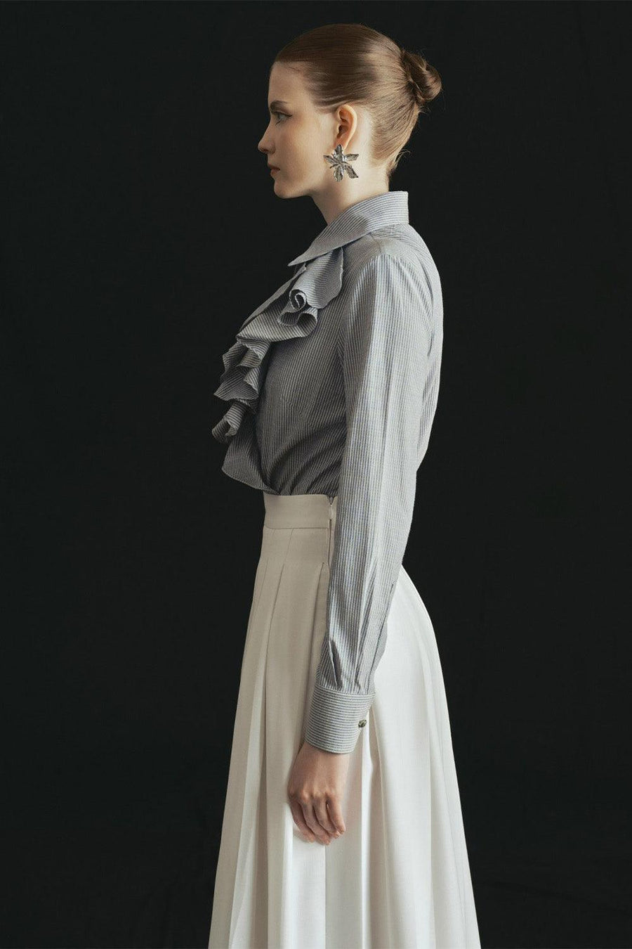 Jasmine Pleated High Waist Poly Wool Midi Skirt 3