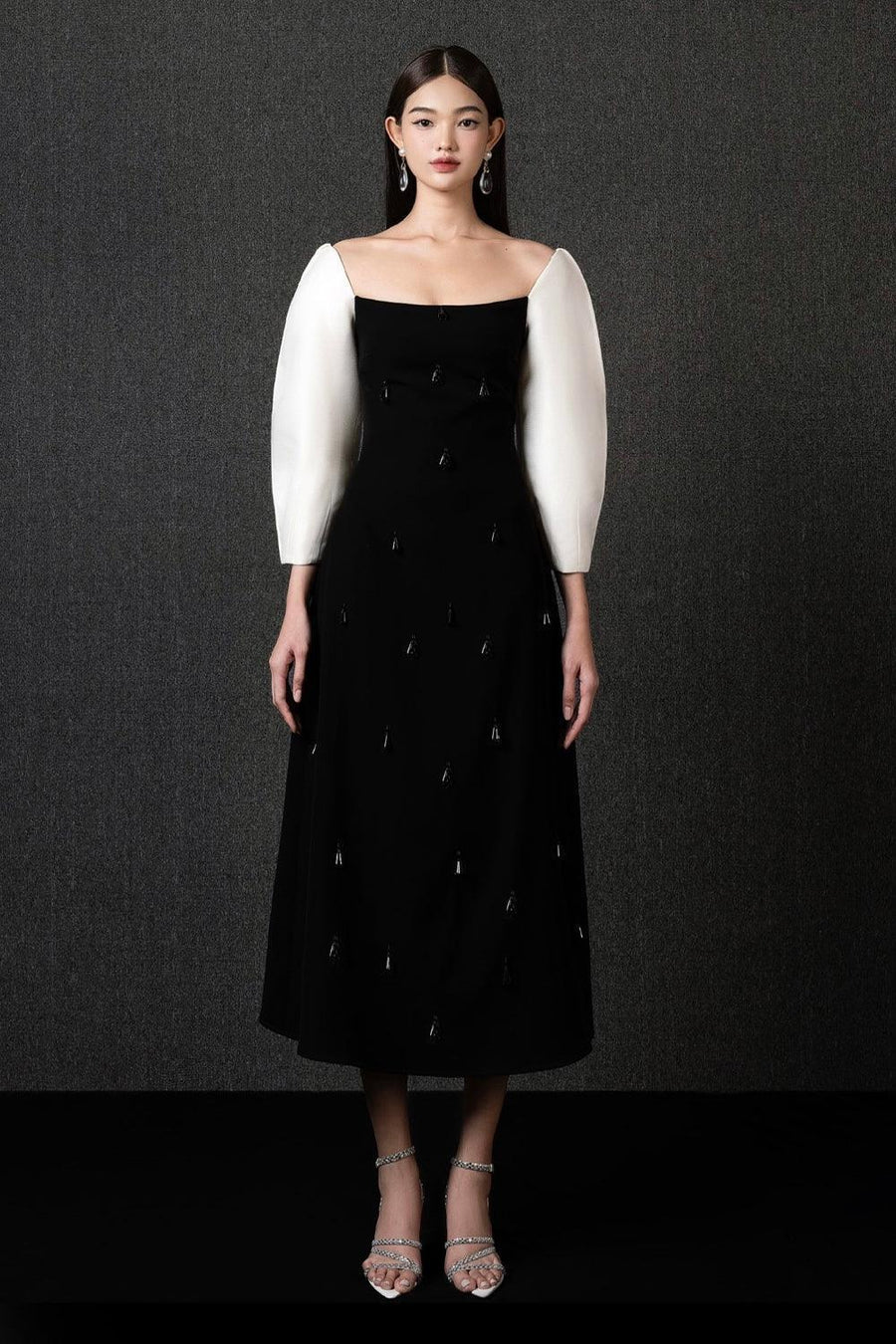 Jasper A-line Puffy Sleeved Polycotton Midi Dress Midi Dress Pesty