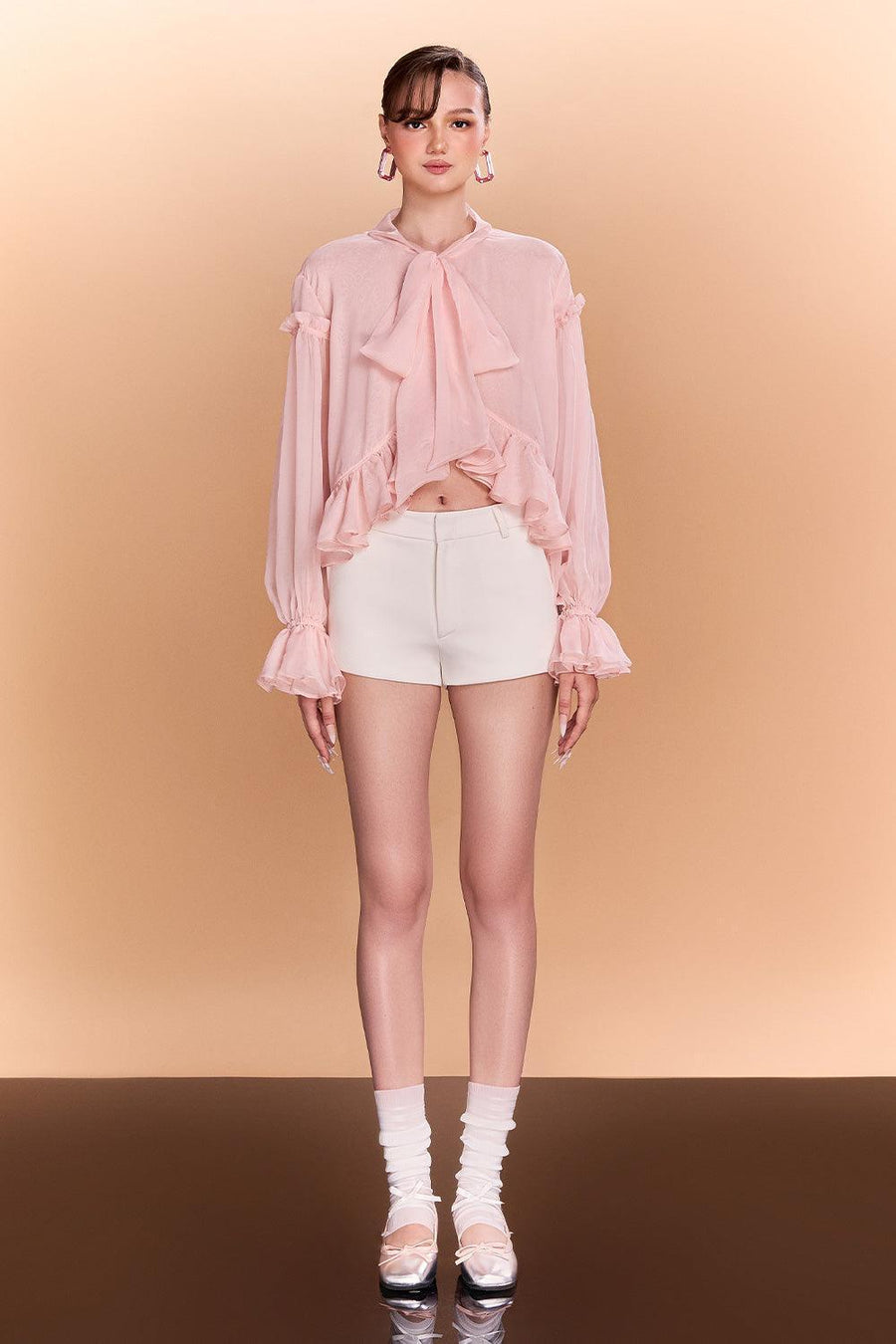 Jayla Asymmetric Tie Neck Chiffon Top Blouse CEM