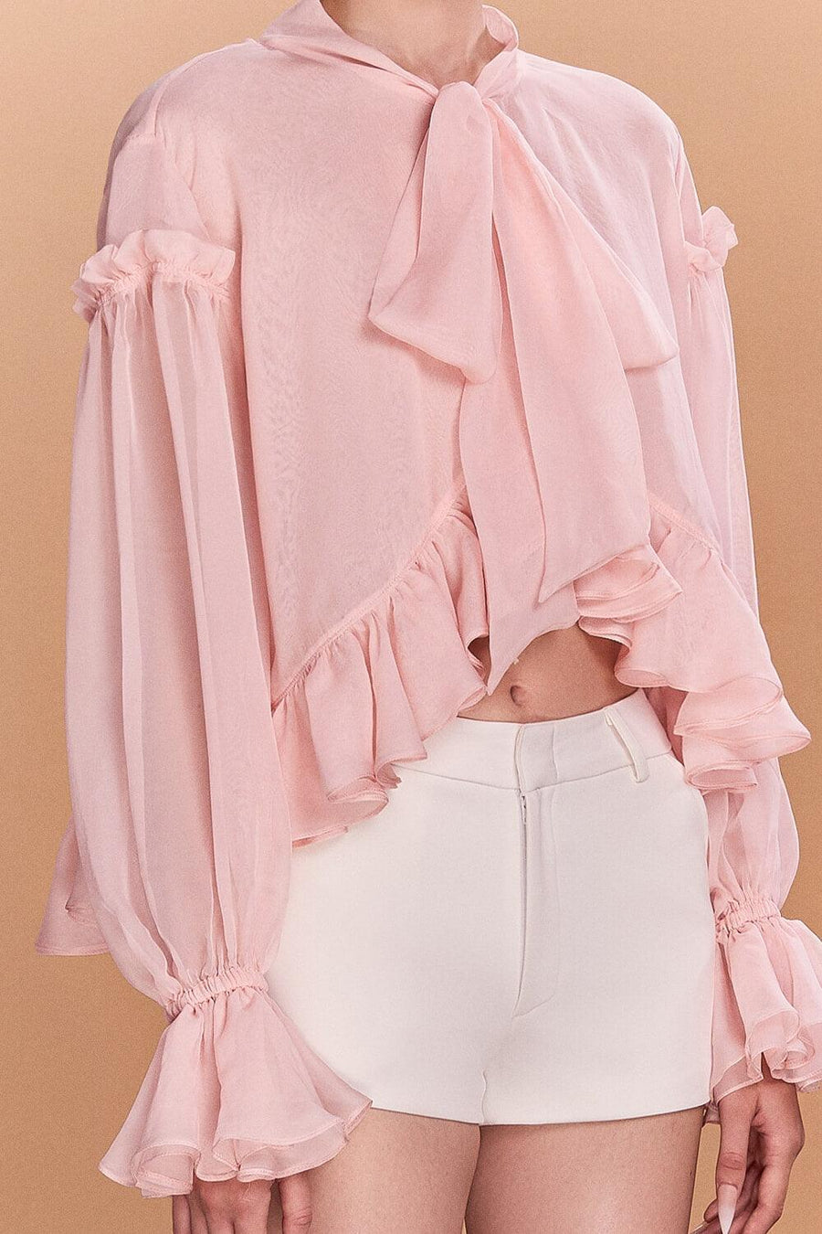 Jayla Asymmetric Tie Neck Chiffon Top Blouse CEM