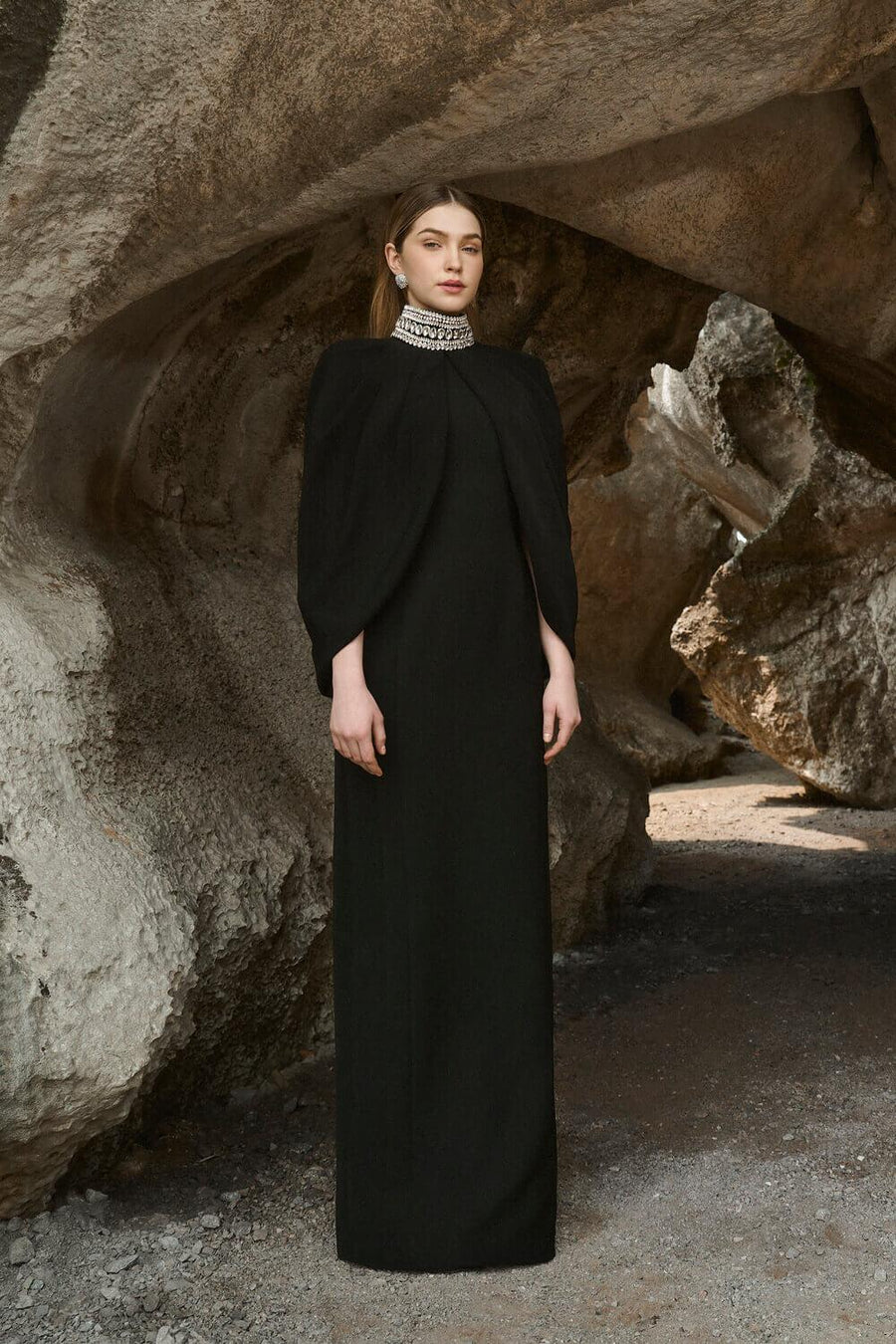 Jazlyn Sheath Cape Shoulder Satin Maxi Set 7