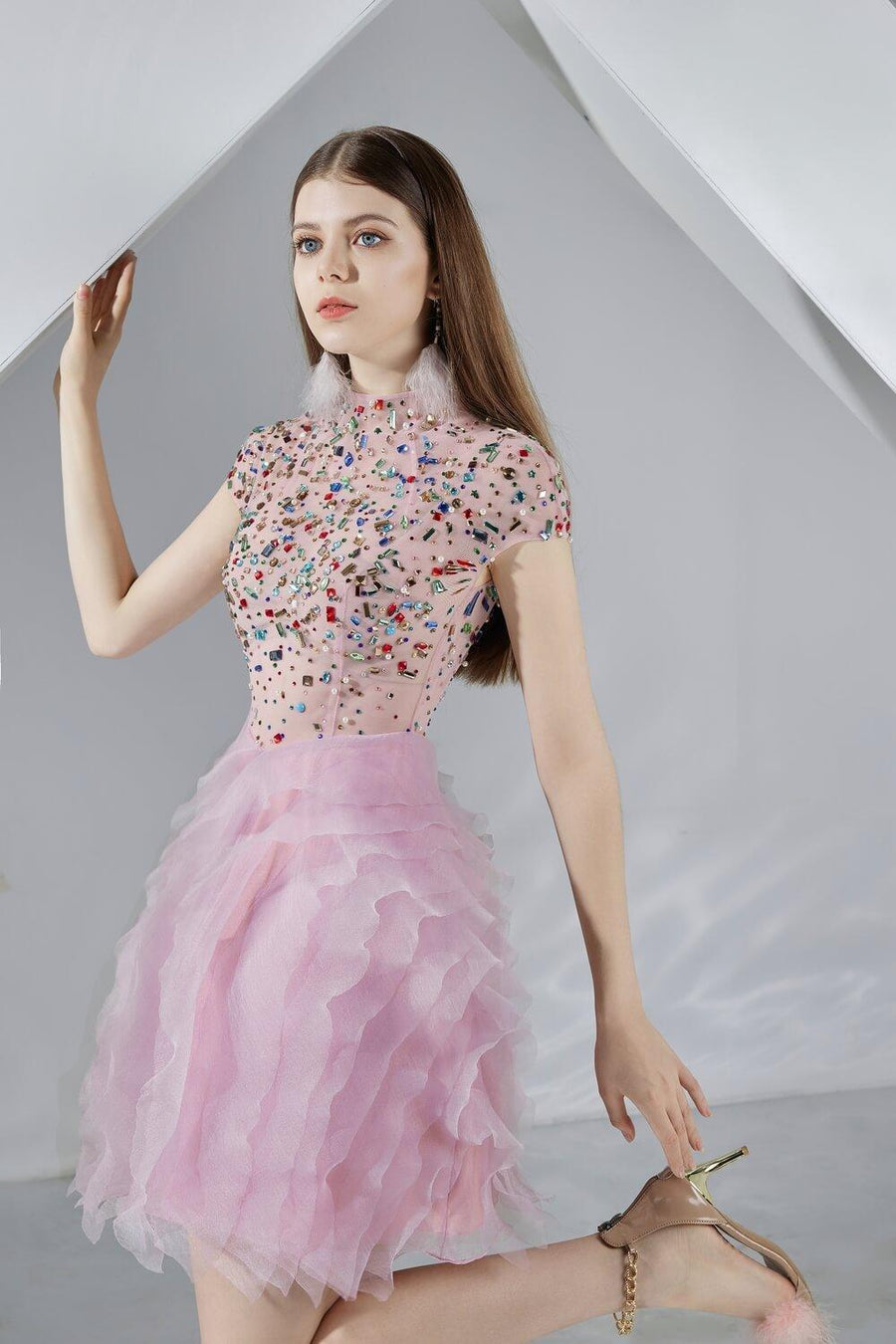 Jazmin A-line Short Sleeved Organza Mini Dress 2
