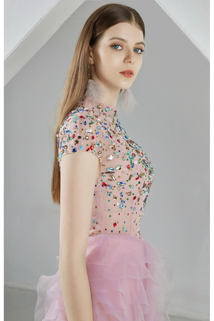 Jazmin A-line Short Sleeved Organza Mini Dress 4