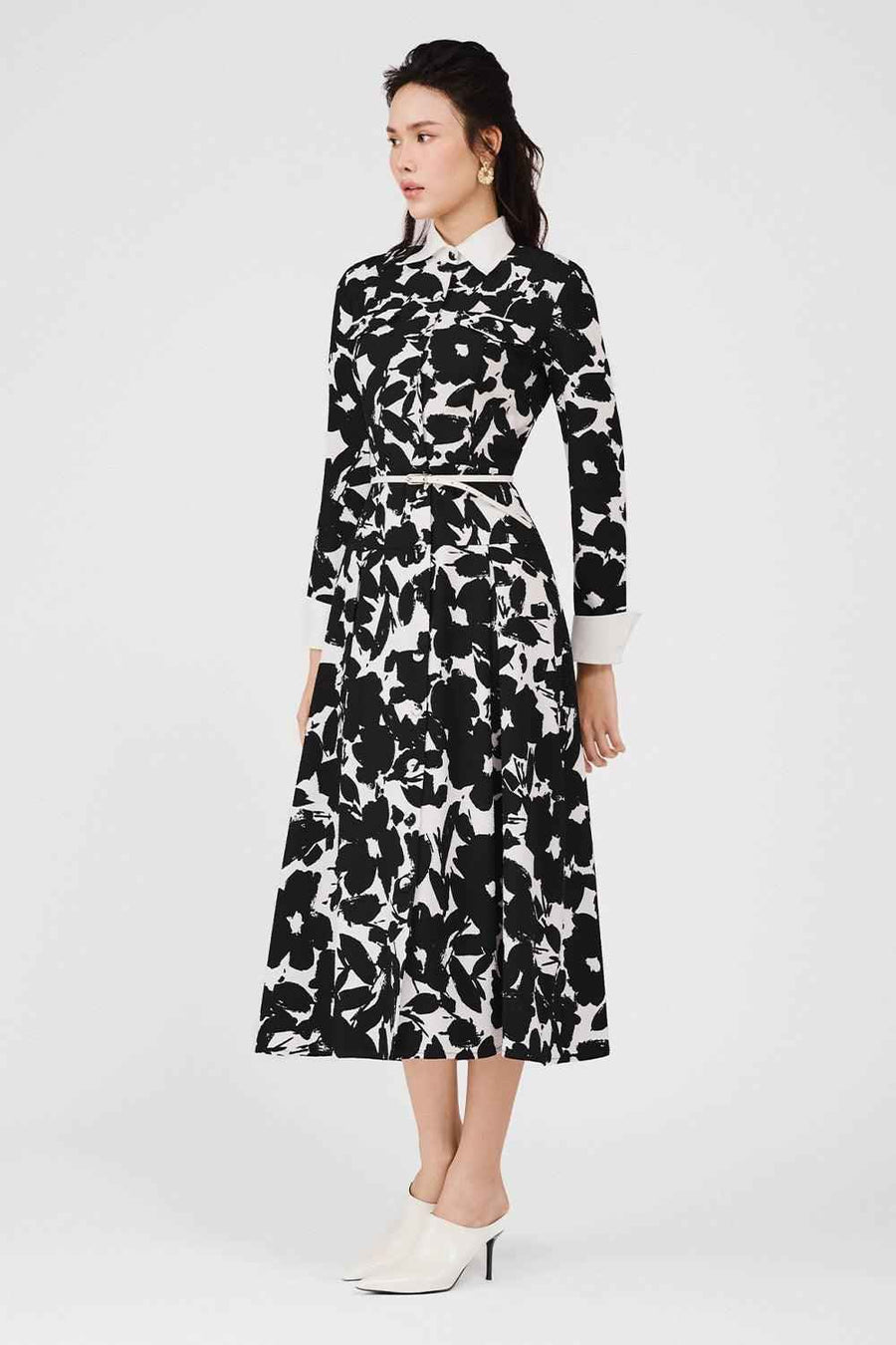 Jazmine Drop Waist Single Breasted Poly Silk Midi Dress