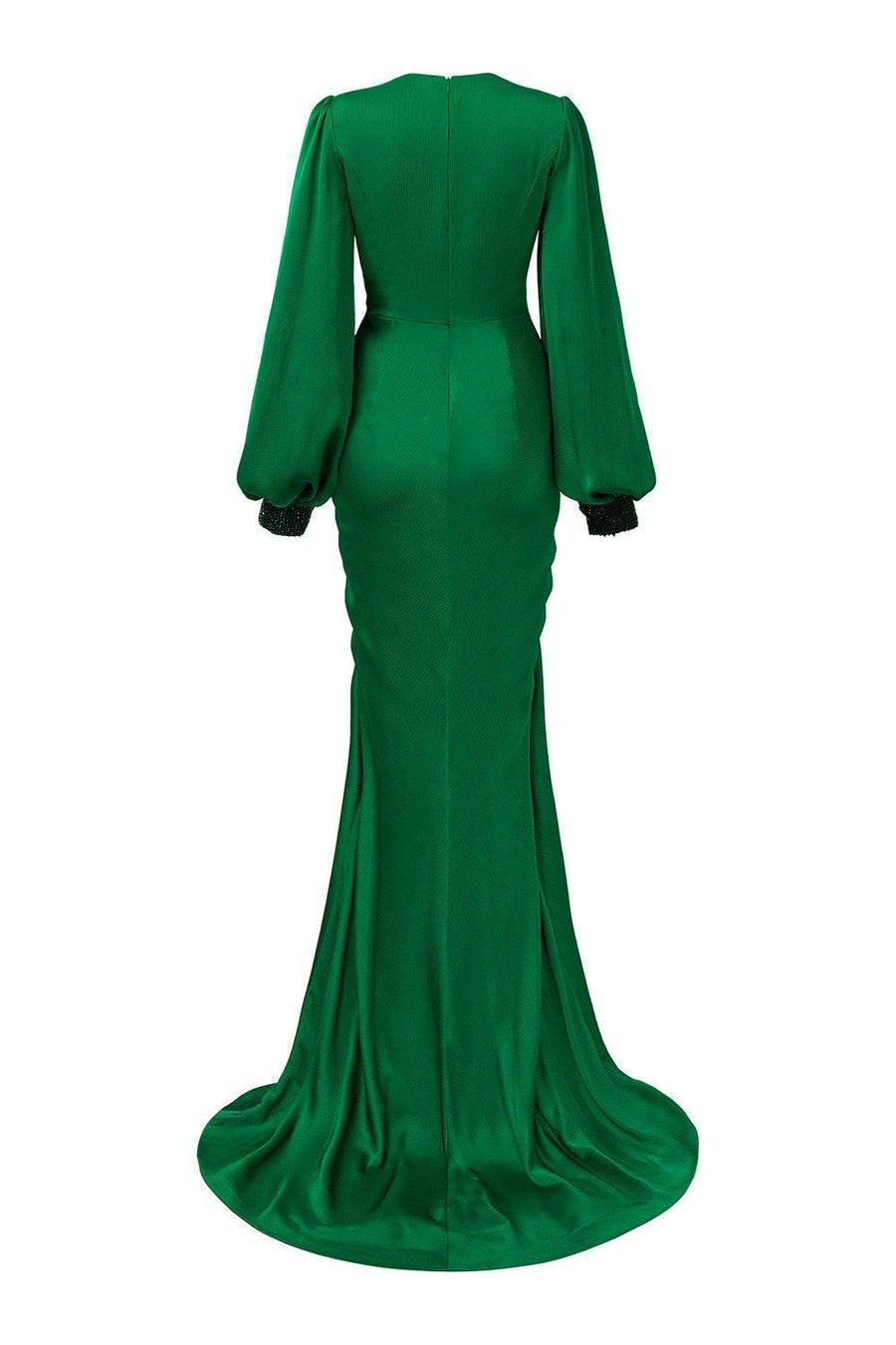 Jazmine Gathered Bouffant Sleeved Silk Lace Extra Long Length Dress Gown Dress I.H.F Atelier