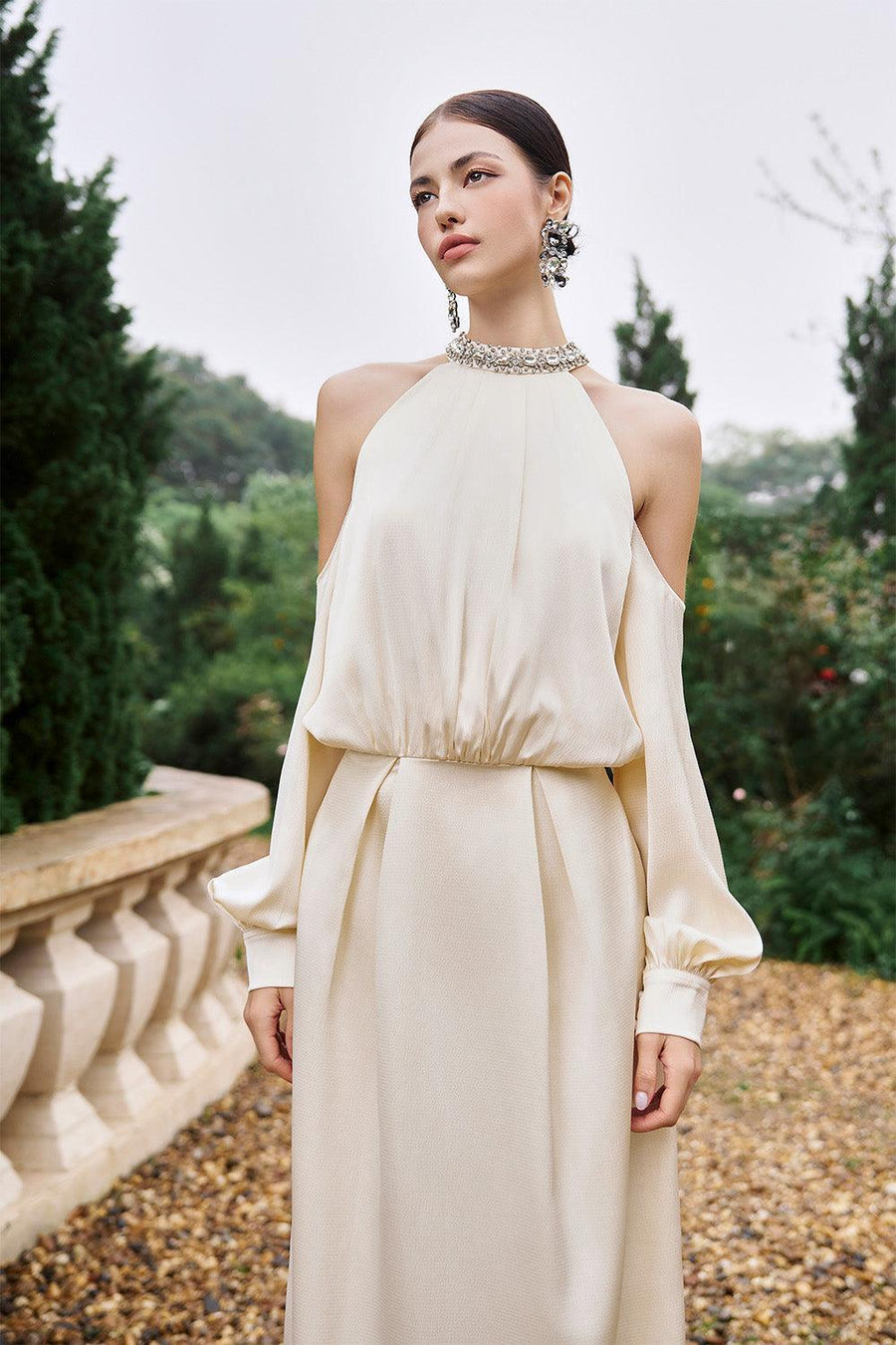 Jeffery Blouson Cuff Sleeved Poly Silk Floor Length Dress Gown Dress I.H.F Atelier