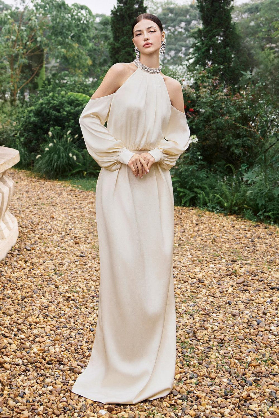 Jeffery Blouson Cuff Sleeved Poly Silk Floor Length Dress Gown Dress I.H.F Atelier
