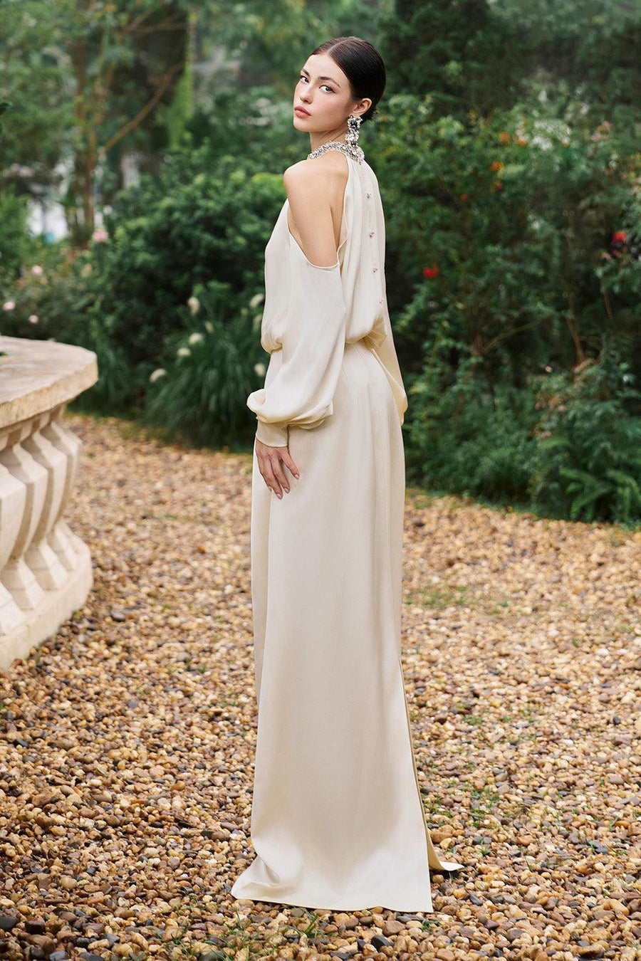 Jeffery Blouson Cuff Sleeved Poly Silk Floor Length Dress Gown Dress I.H.F Atelier