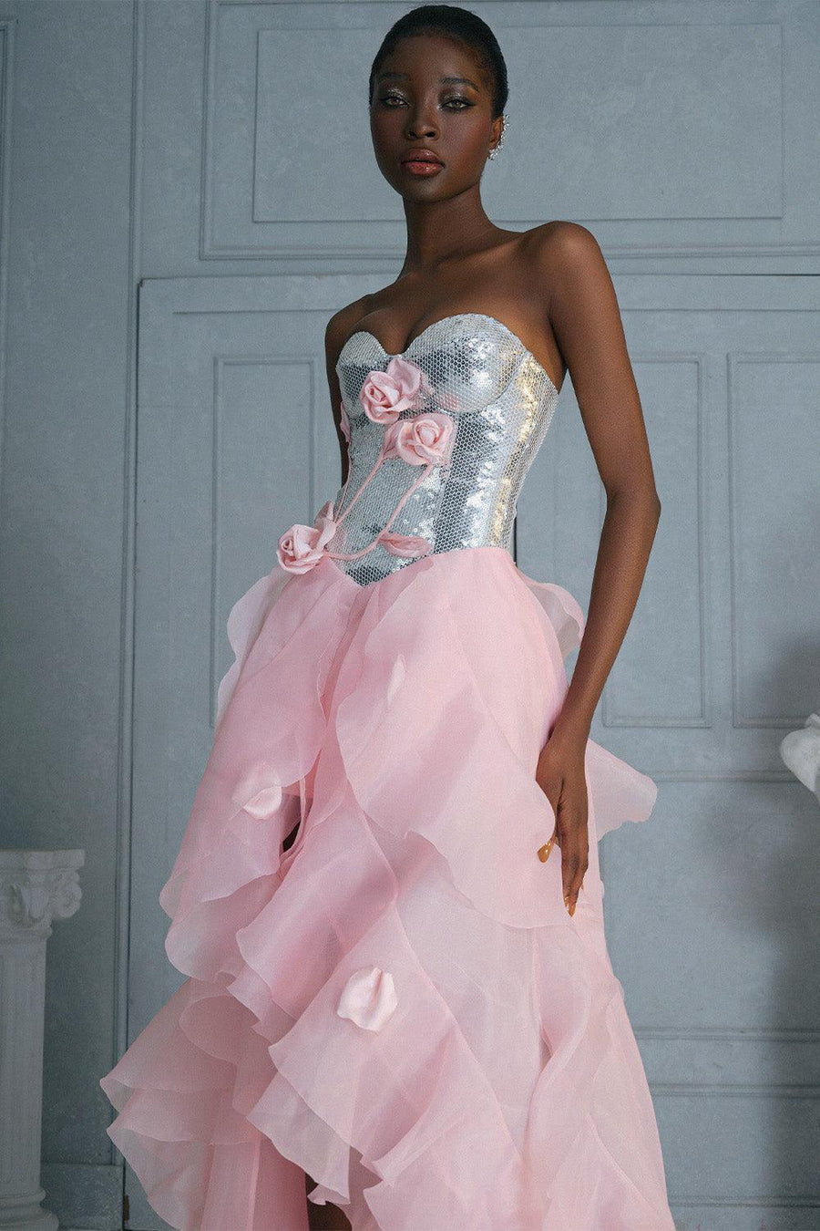 Jenifer Rose Asymmetric Sweetheart Neck Organza Voile High-low Dress 2