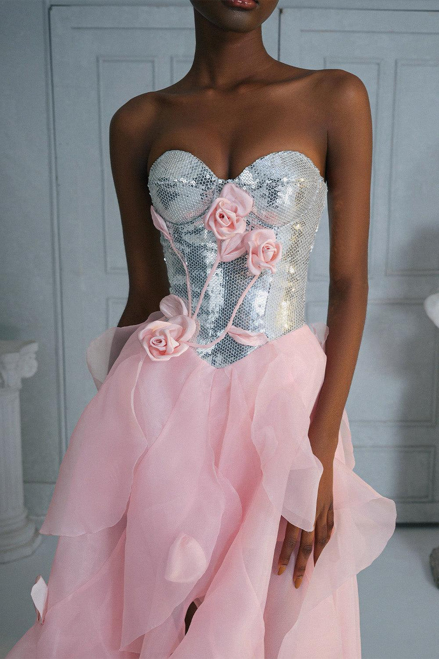 Jenifer Rose Asymmetric Sweetheart Neck Organza Voile High-low Dress 3