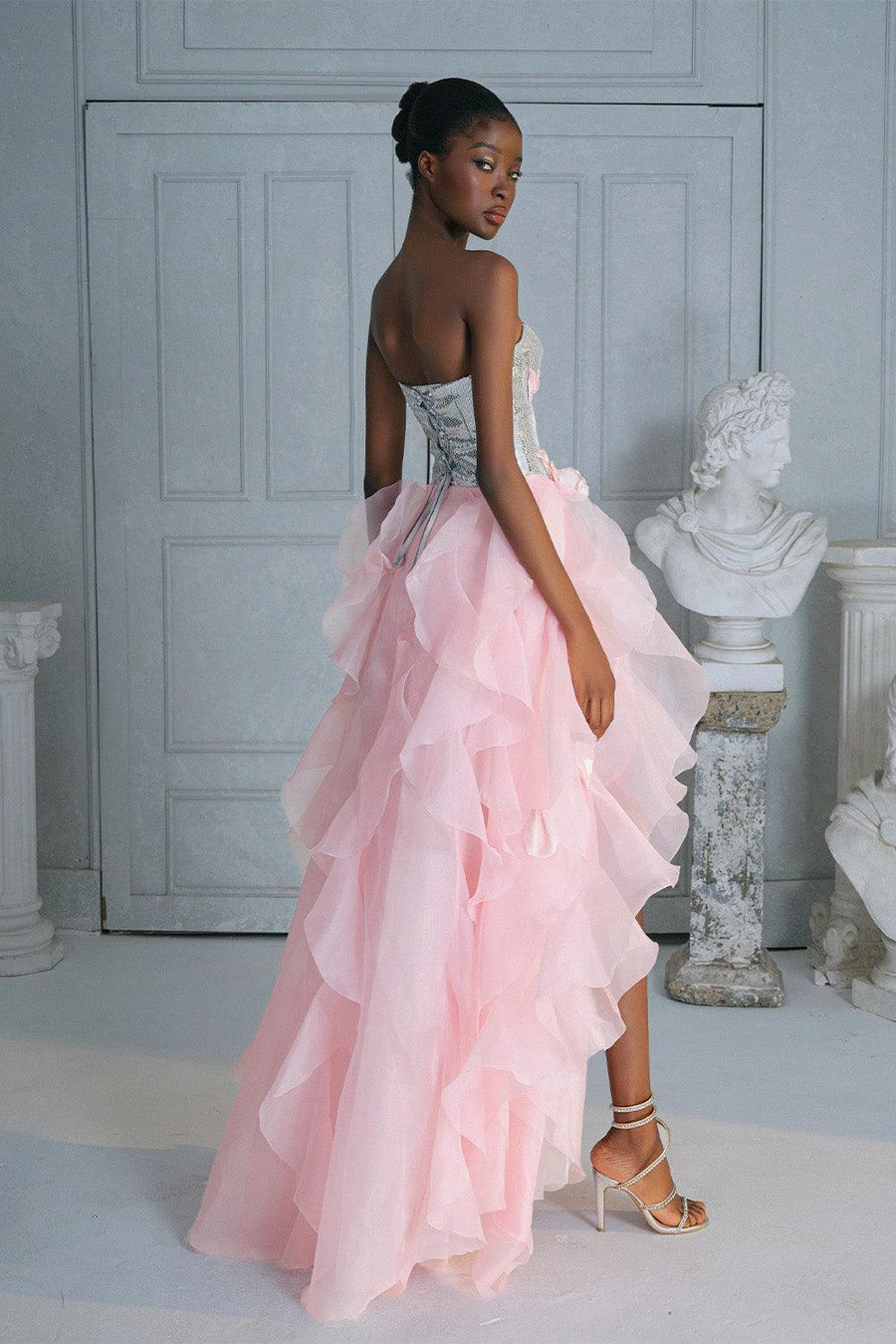 Jenifer Rose Asymmetric Sweetheart Neck Organza Voile High-low Dress 4