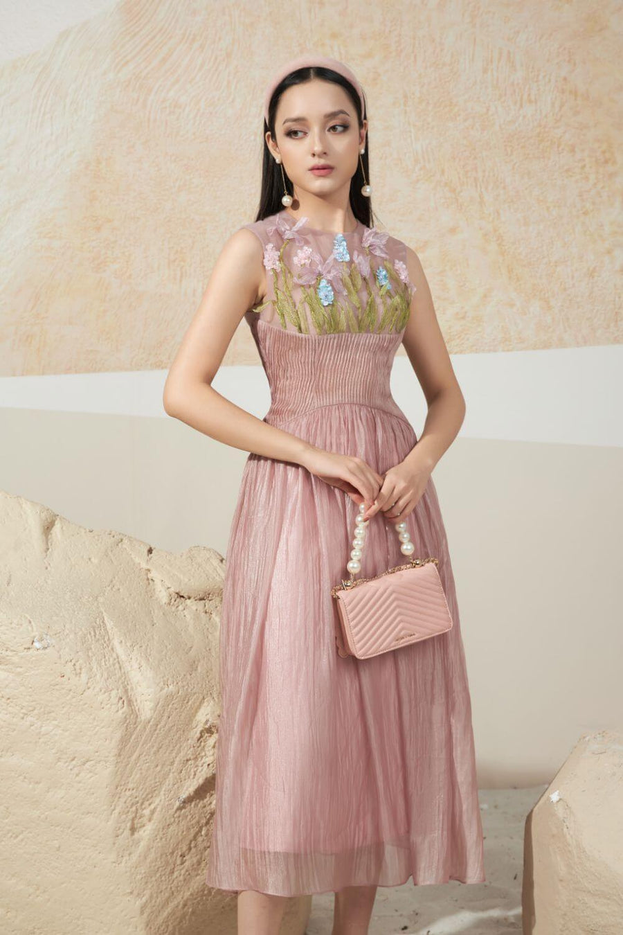 Jennifer A-line Sleeveless Silk Midi Dress 5