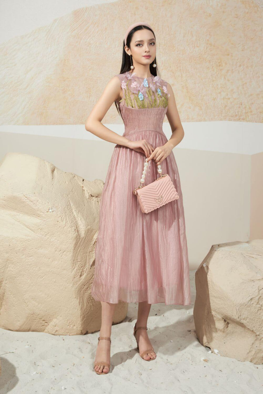 Jennifer A-line Sleeveless Silk Midi Dress 6
