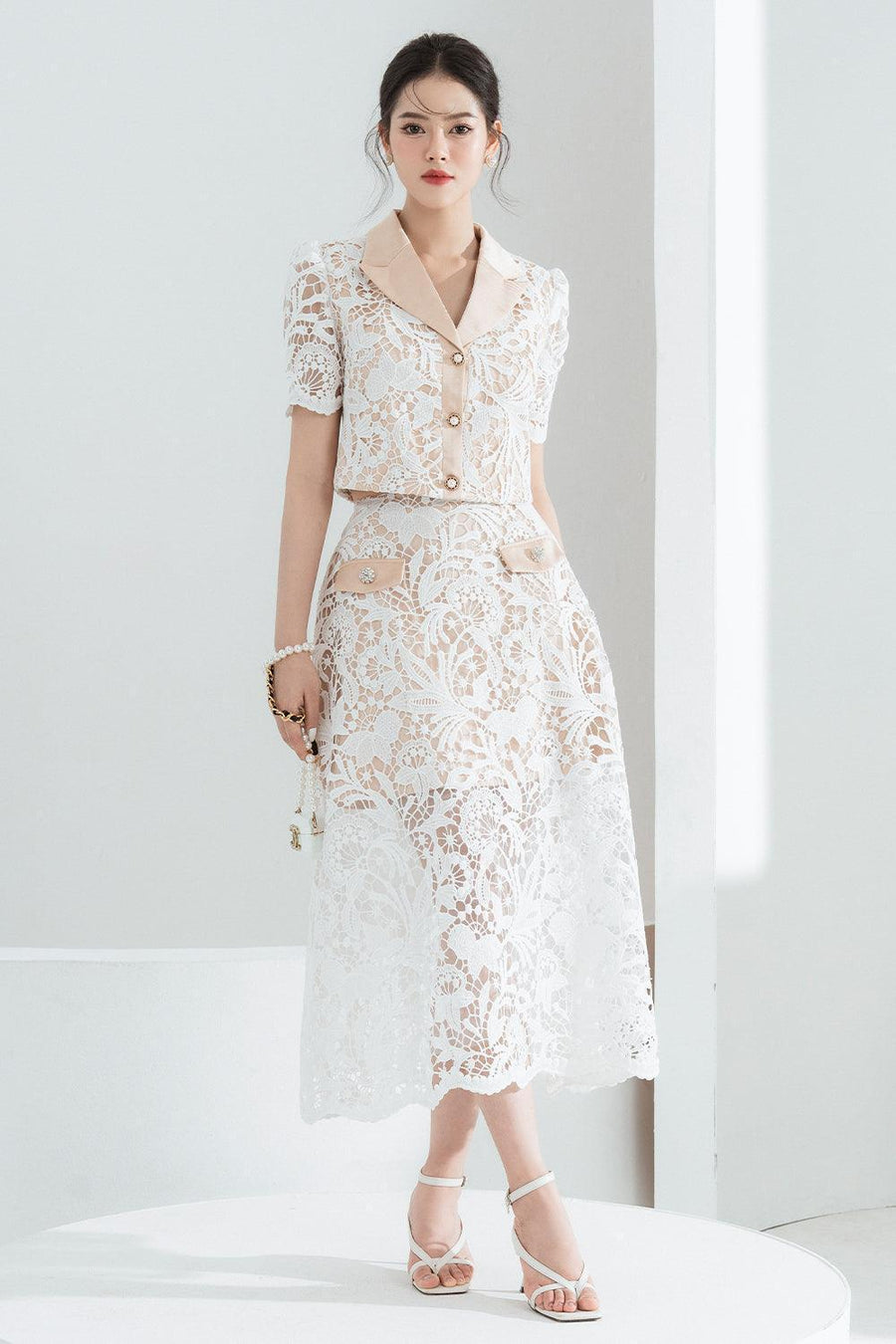 Jenny Cropped Peak Lapel Lace Shirt Shirt Cordia