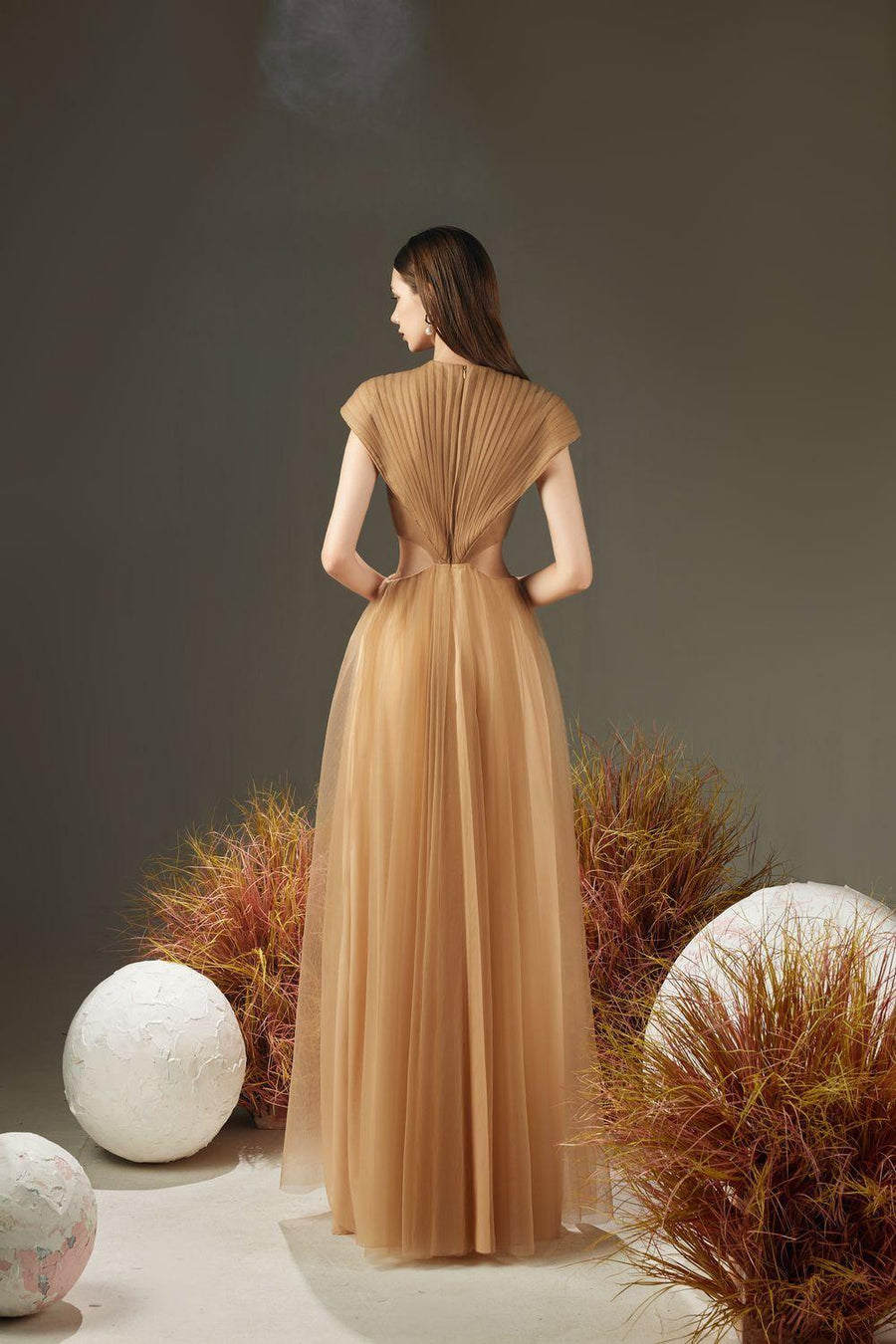 Jensen Pleated Cut-Out Organza Maxi Dress 3