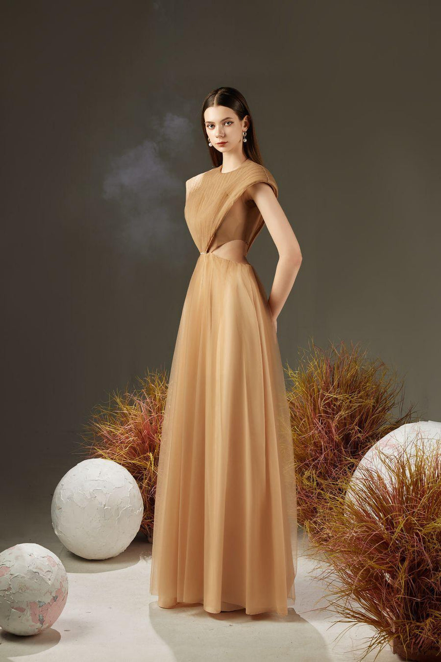 Jensen Pleated Cut-Out Organza Maxi Dress 4