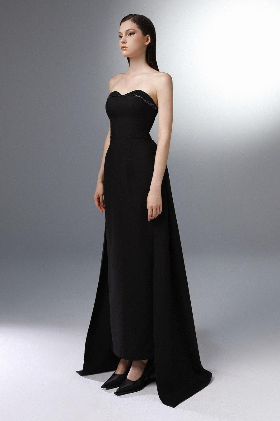 Jet D’eau Strapless Extended Flap Wool Cotton Floor Length Dress 1