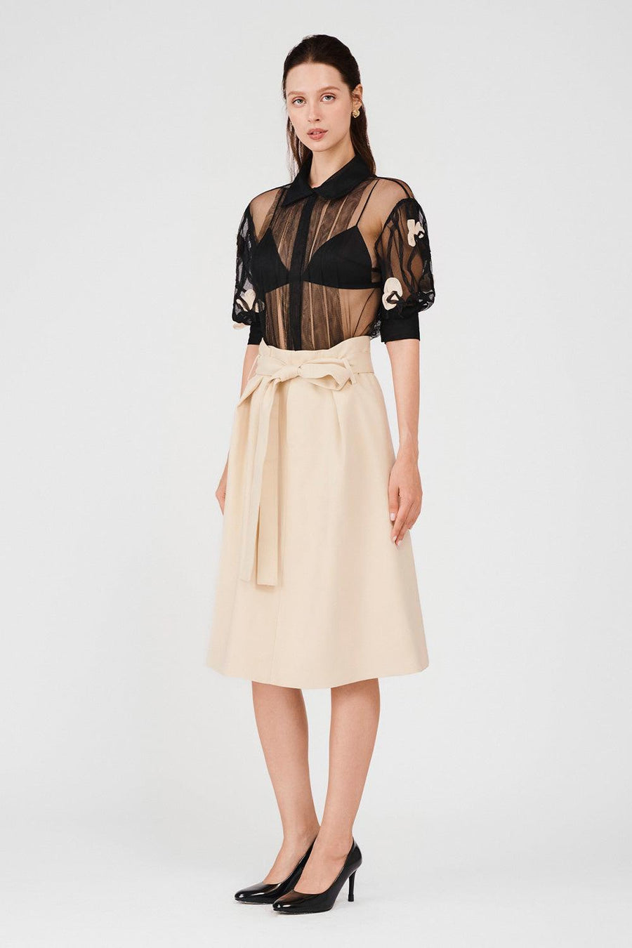 Jocelyn Pleated See-Through Mesh Sheer Shirt 4