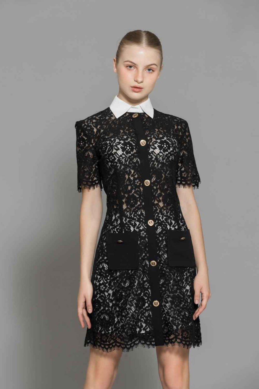 Joelle A-line Contrasting Collar Lace Above The Knee Dress