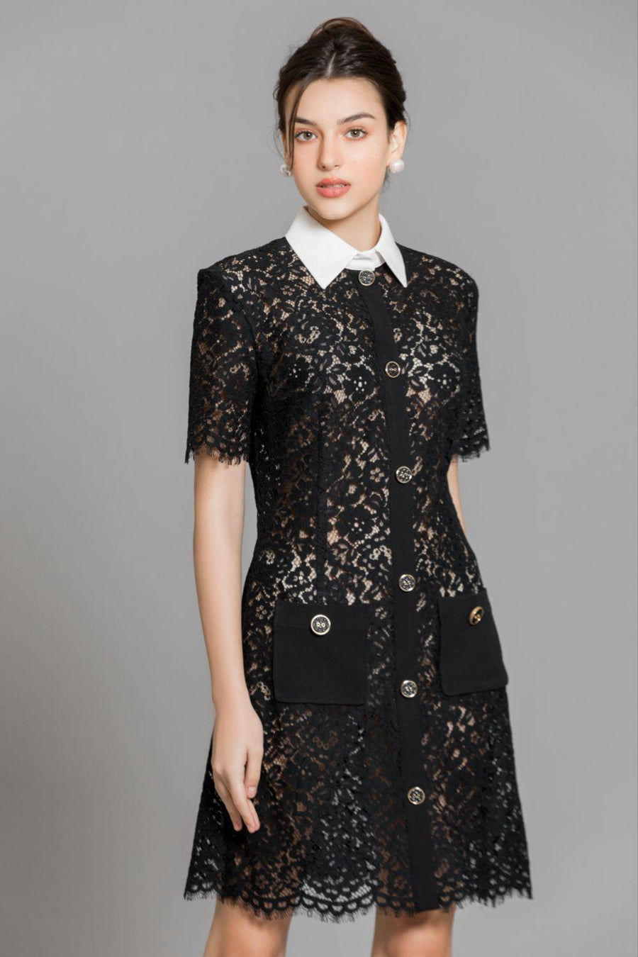 Joelle A-line Contrasting Collar Lace Above The Knee Dress 6