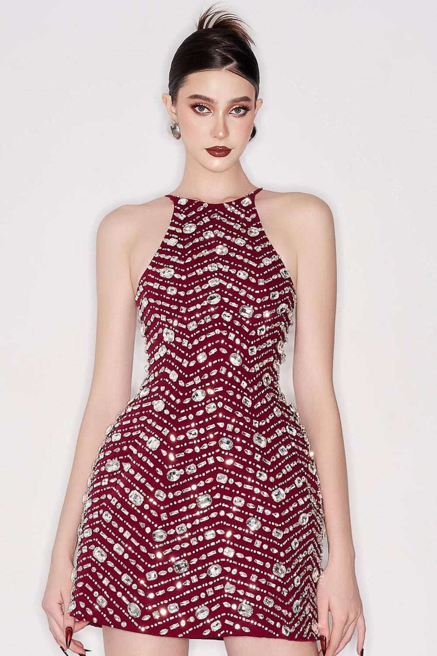 Joelle A-line Stone Crepe Mini Dress Red Mini Dress CEM