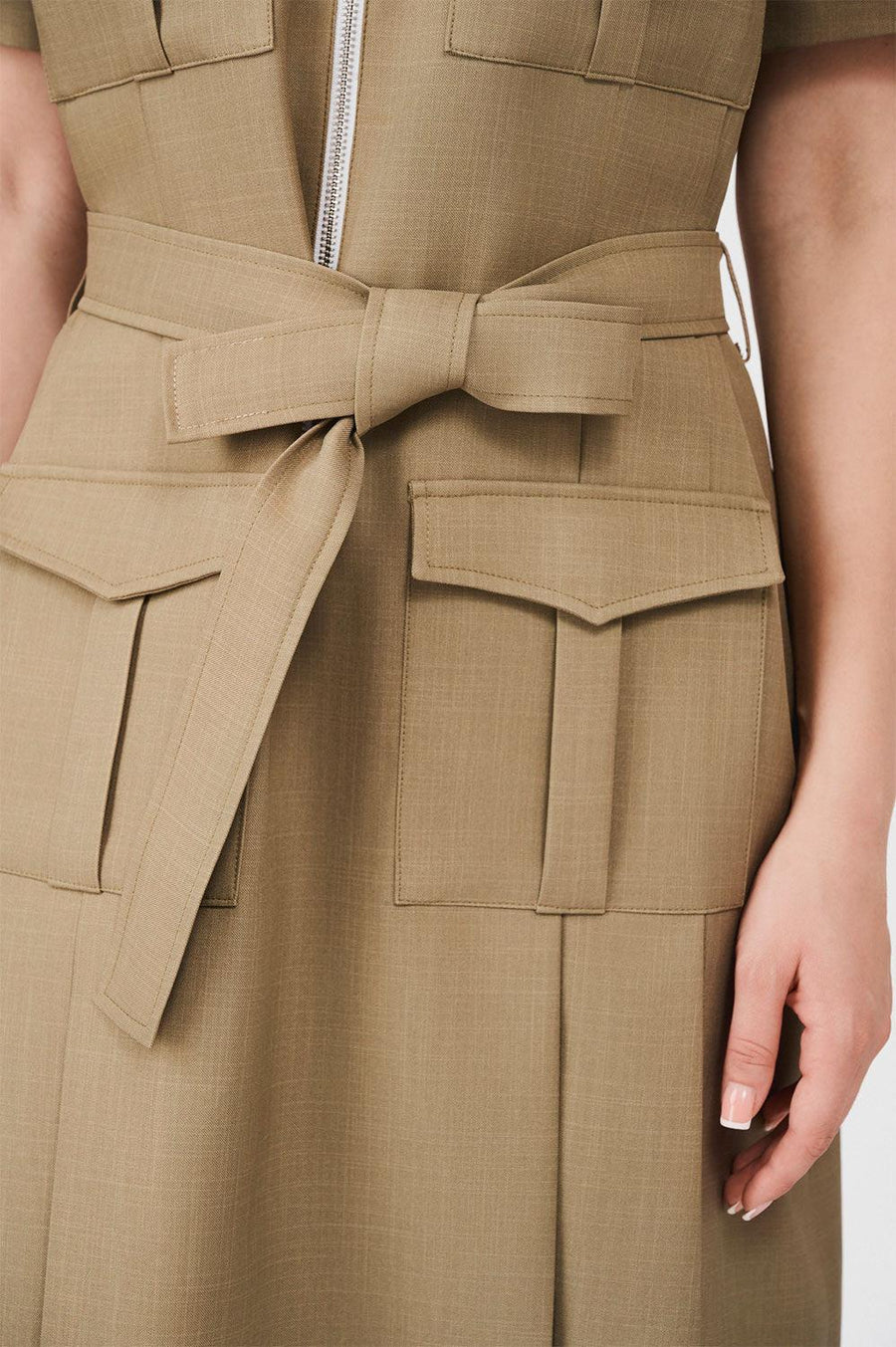 Jordan A-line Side Pleated Khaki Mini Dress 2