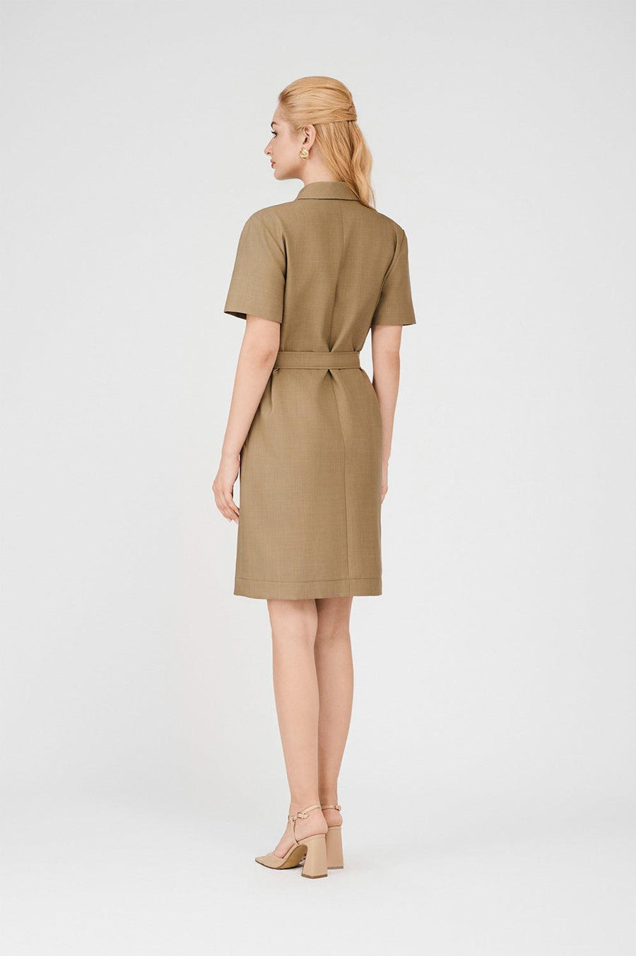 Jordan A-line Side Pleated Khaki Mini Dress 3