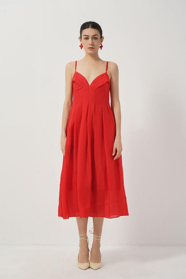 Josephine A-line Heart Neck Silk Midi Dress