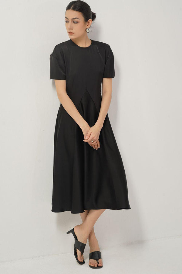 Josie A-line Short Sleeved Silk Midi Dress