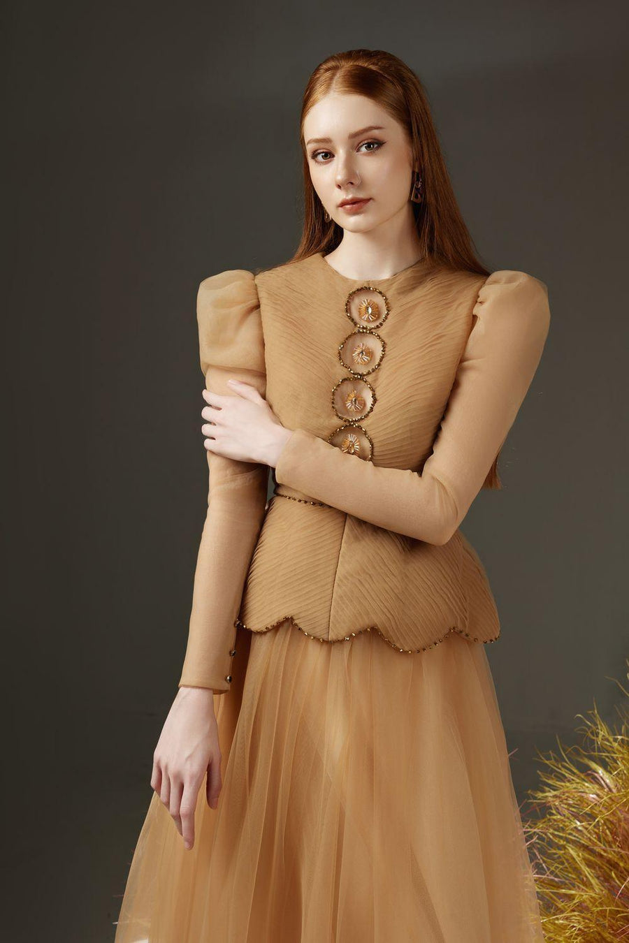 Josie Peplum Leg Of Mutton Sleeved Taffeta Maxi Dress 3