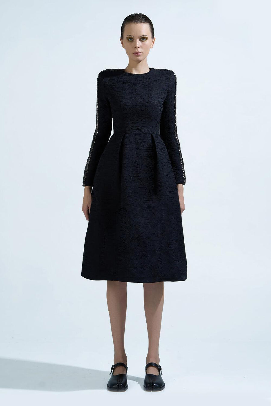 Journi A-line Long Sleeved Brocade Knee-length Dress 1