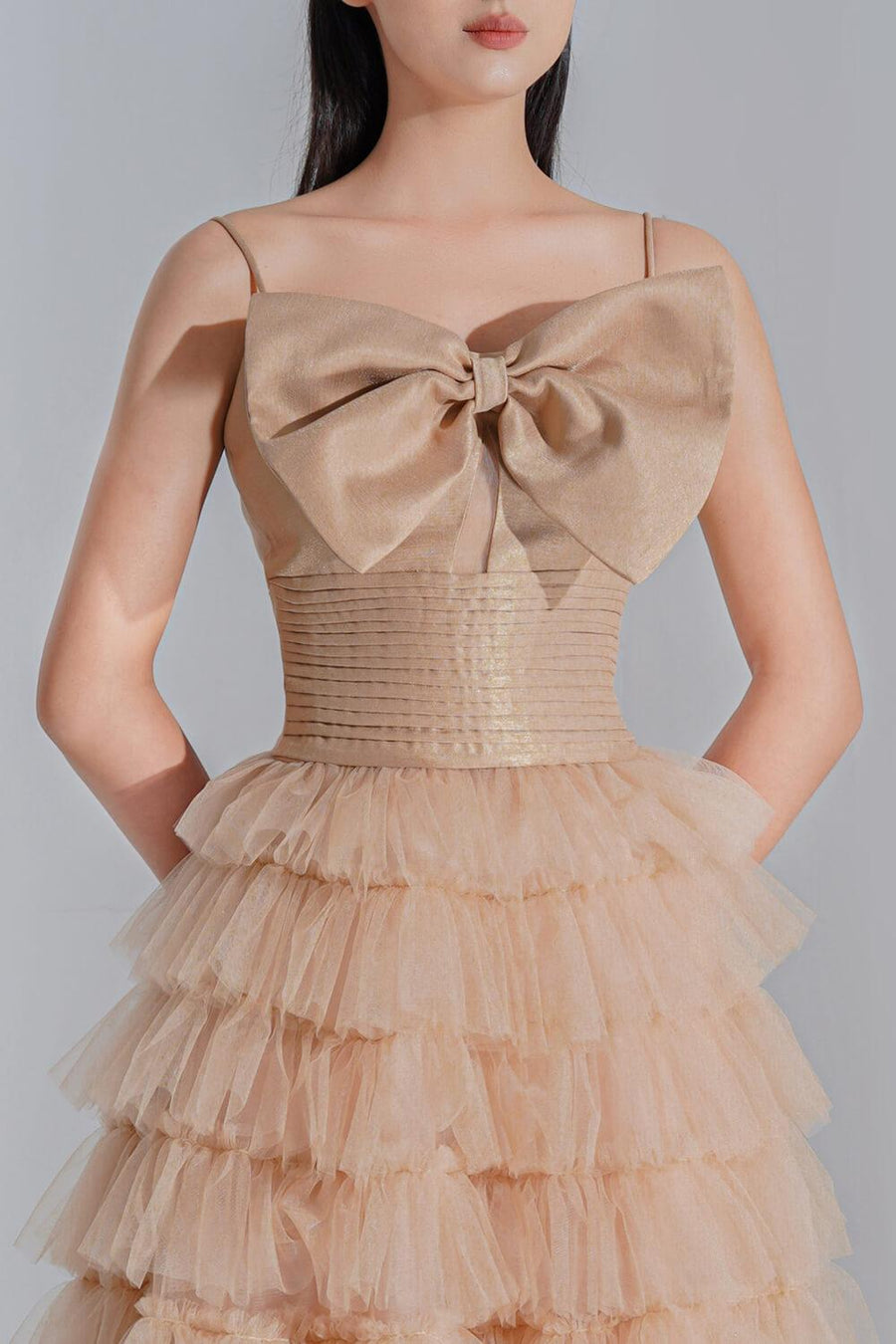 Jovien Layered Square Neck Tulle Ankle Length Dress Maxi Dress LAMORIS