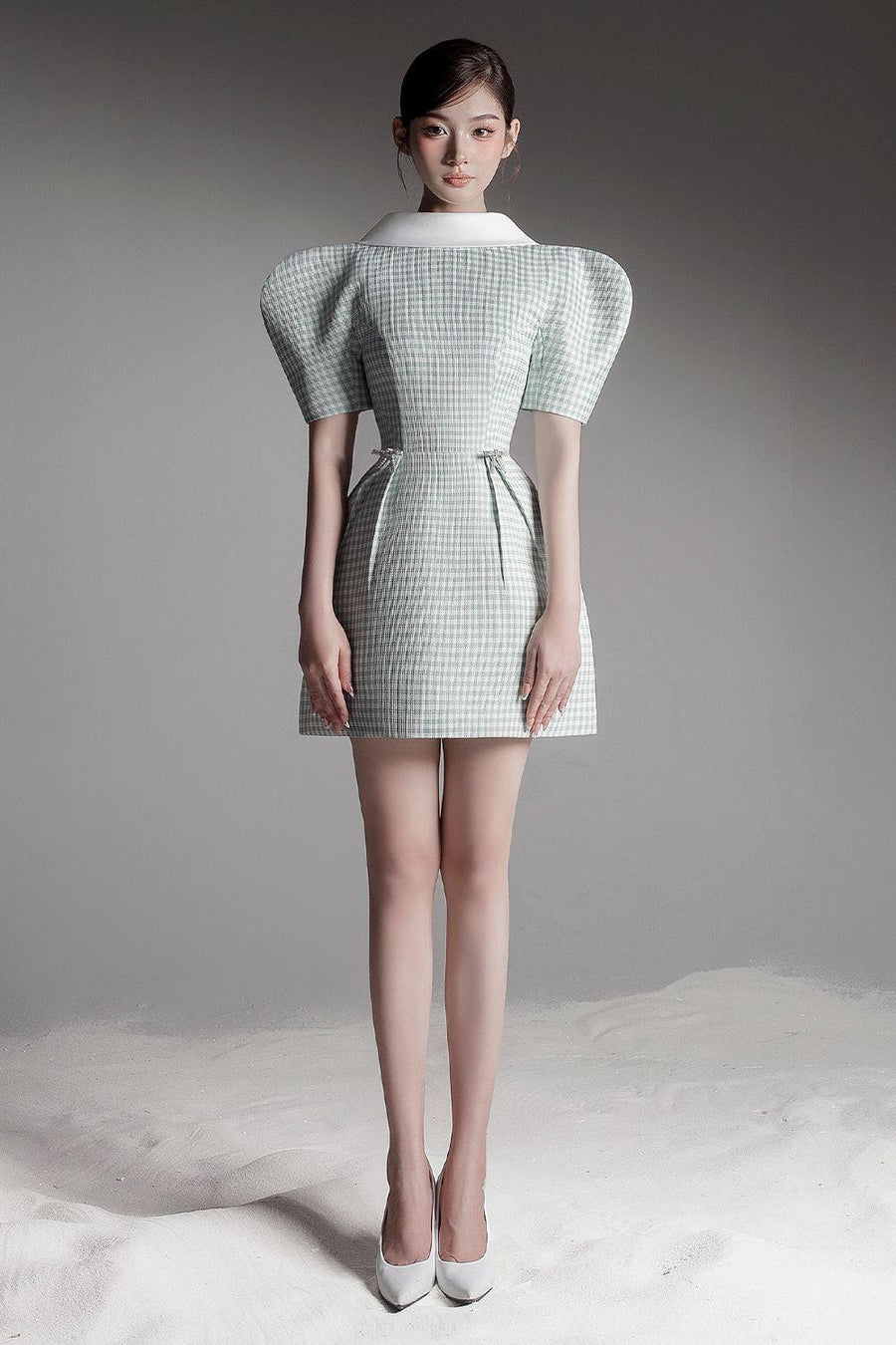 Joy Fit and Flare Puffy Sleeved Jacquard Mini Dress 4