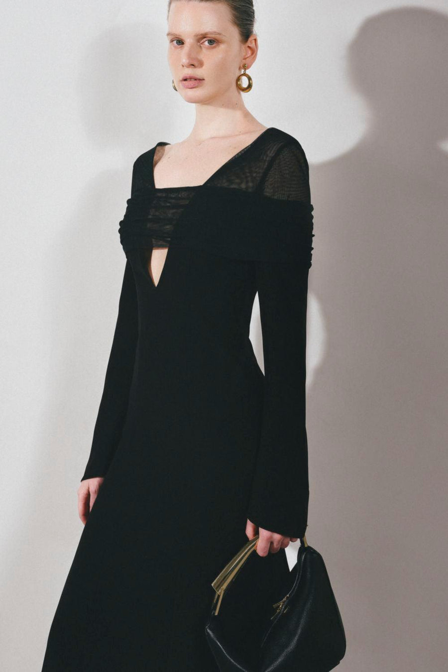 Jream Sheath Long Sleeved Satin Crepe Midi Dress Midi Dress Lecia RTW