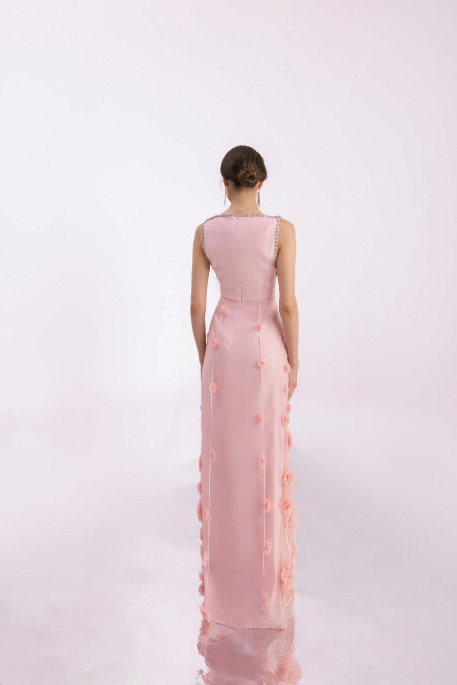 Juarez A-line Boat Neck Mesh Silk Floor Length Dress 5