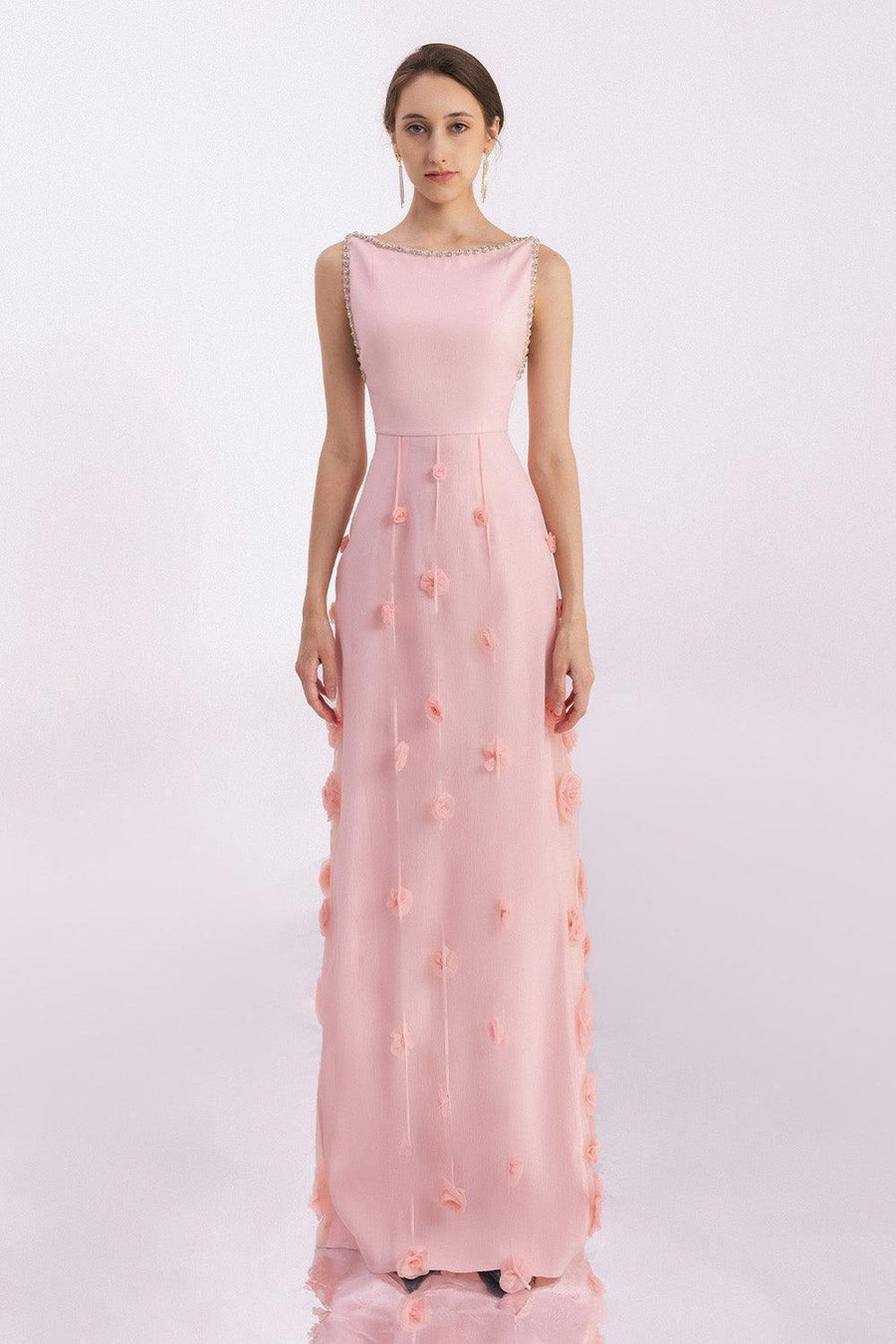 Juarez A-line Boat Neck Mesh Silk Floor Length Dress 7
