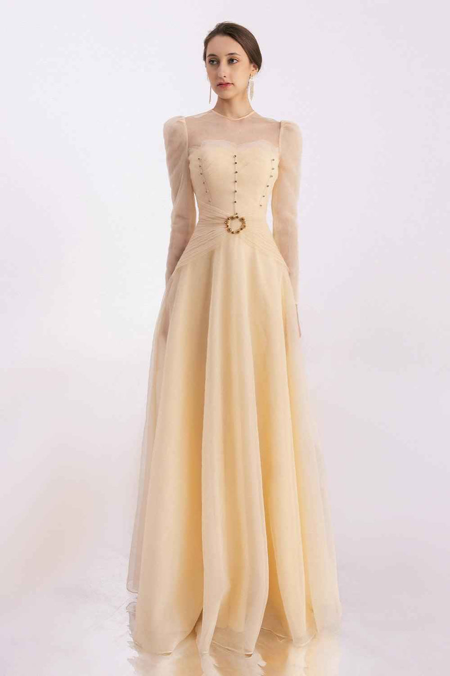 Judith A-line Draped Mesh Silk Floor Length Dress