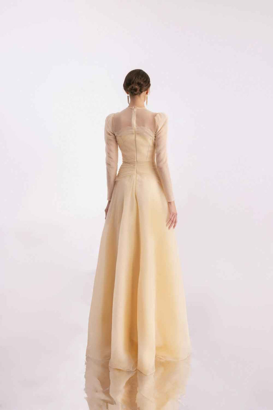 Judith A-line Draped Mesh Silk Floor Length Dress