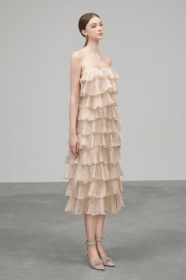 Julia String Layered Crinkle Organza Midi Dress