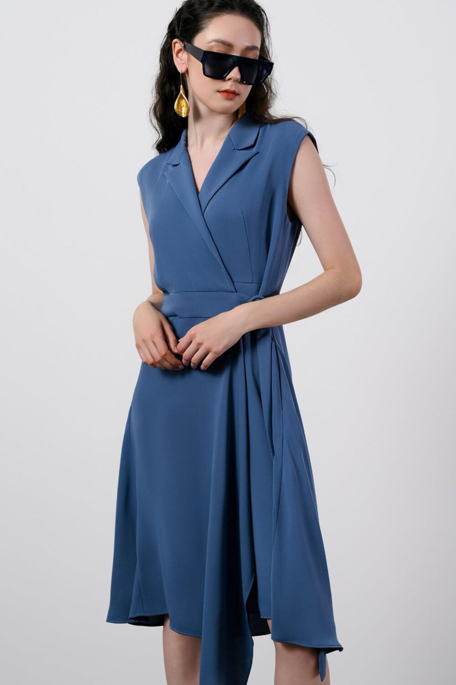 Juliana Wrap Asymmetric Polyester Midi Dress 8