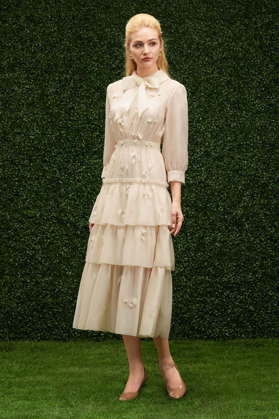 Julie Layered Ribbon Organza Midi Dress 10