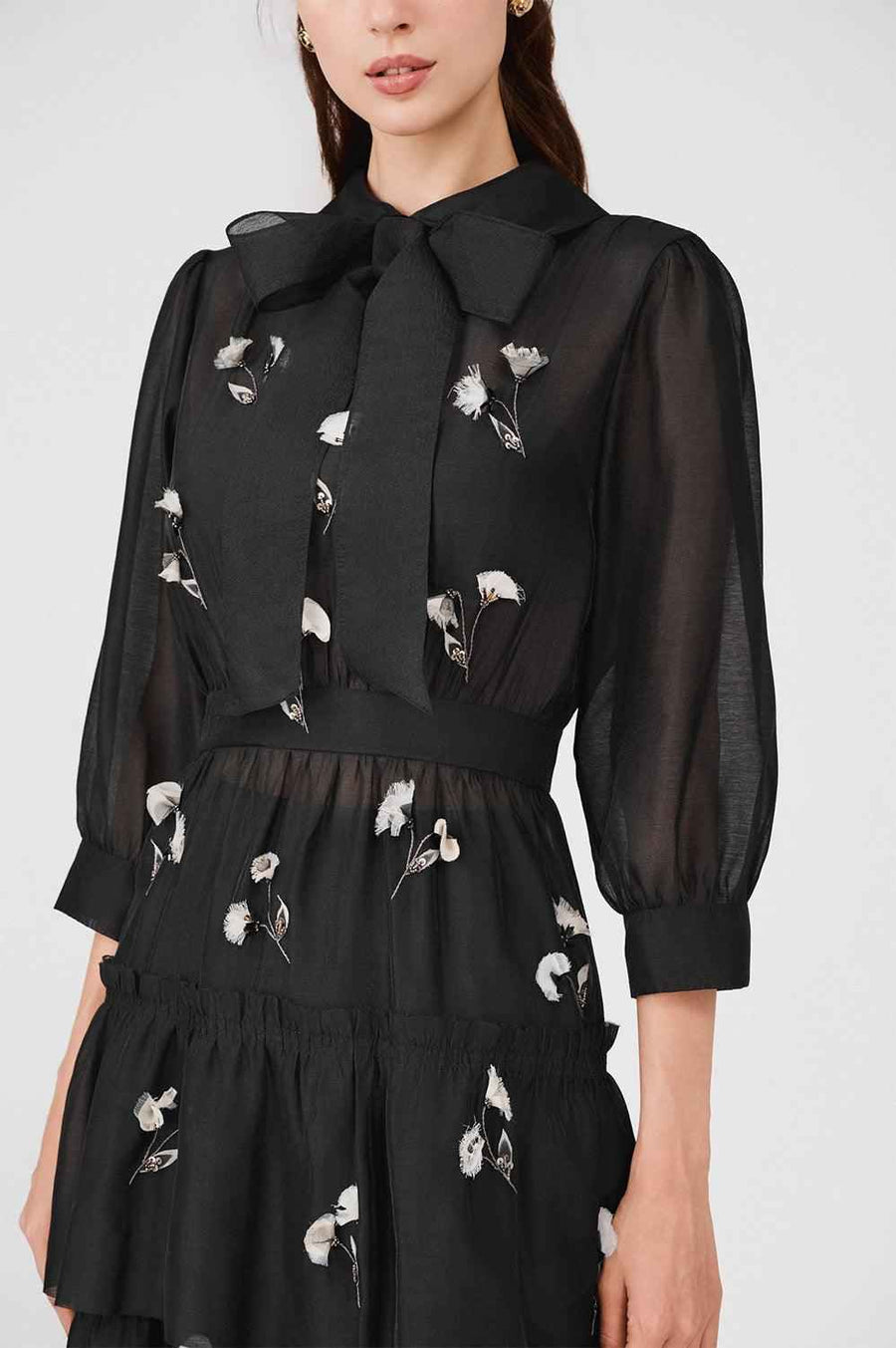 Julie Layered Ribbon Organza Midi Dress