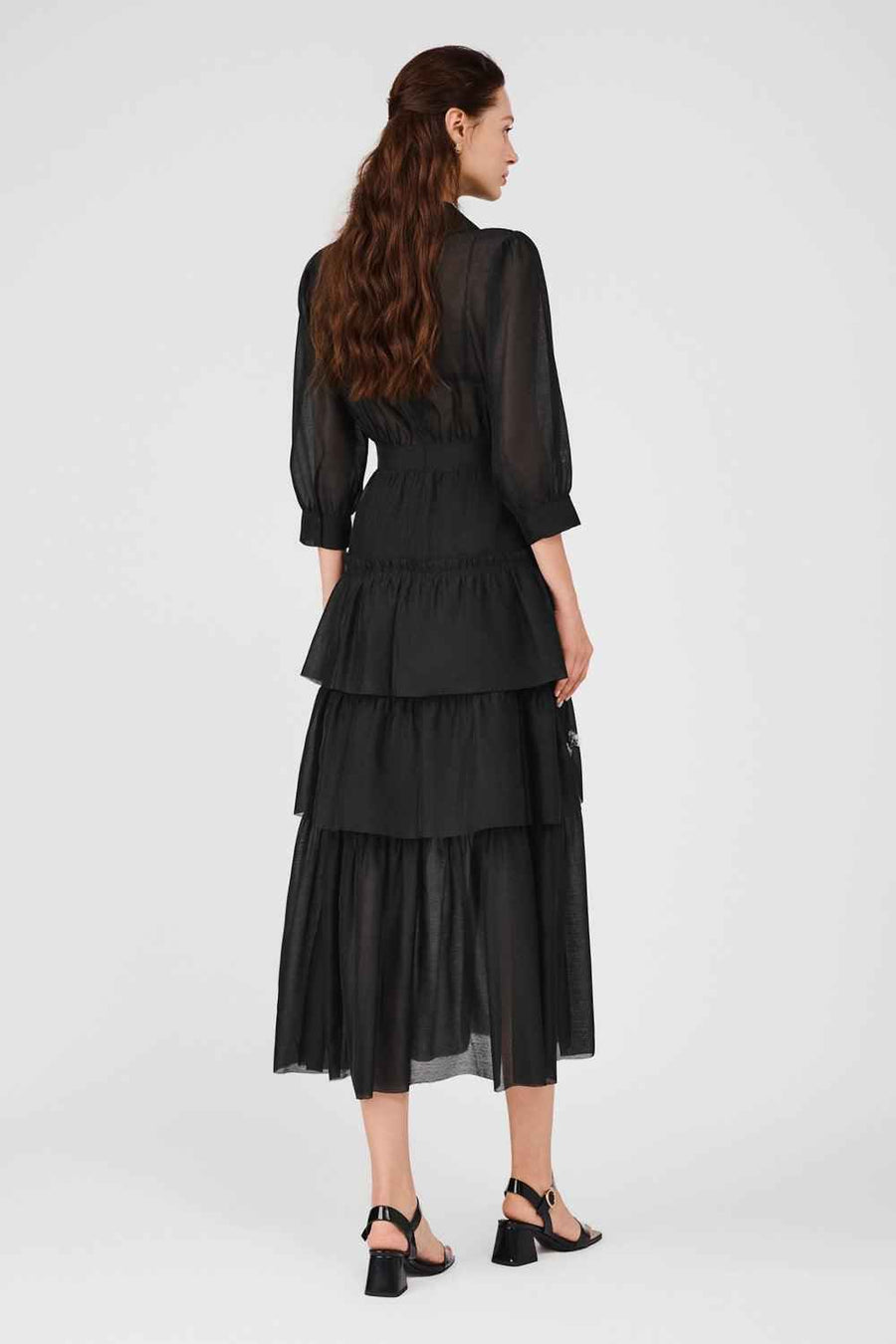 Julie Layered Ribbon Organza Midi Dress