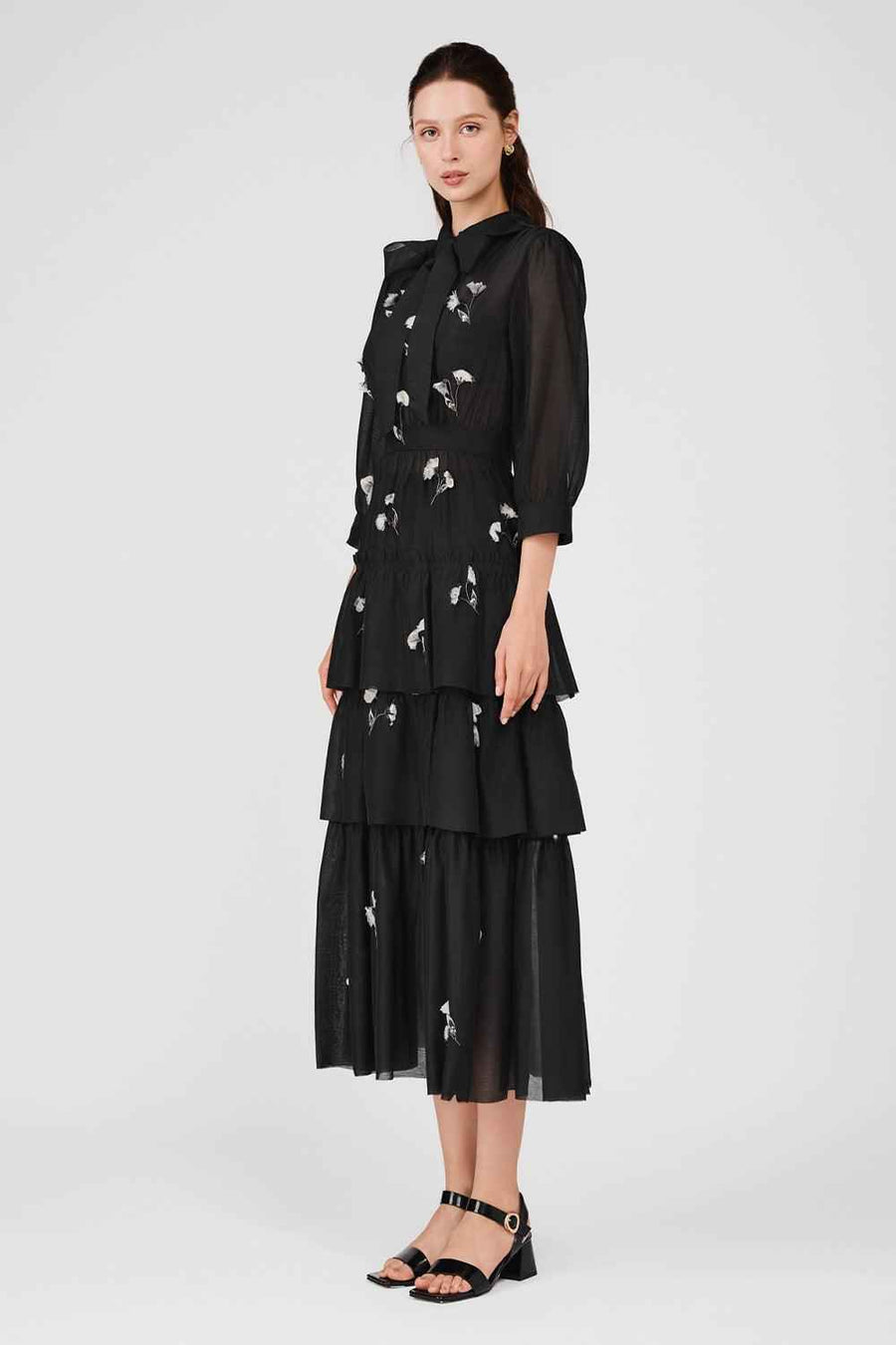 Julie Layered Ribbon Organza Midi Dress